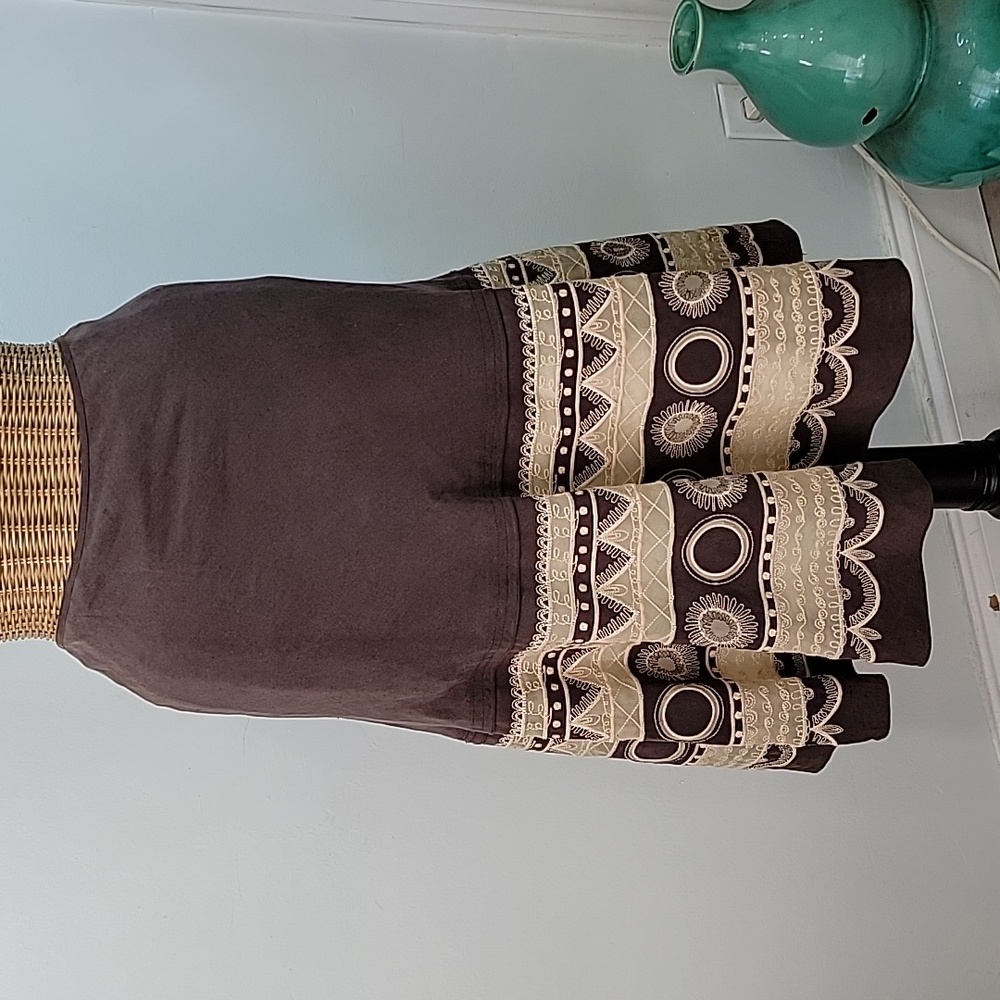 Jones Collection Silk Linen Embroidered Boho Skirt sz4  BinH